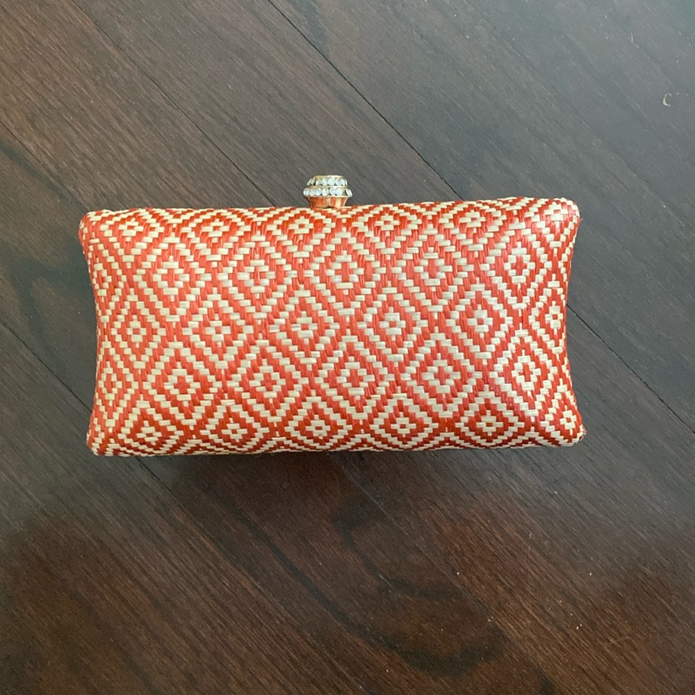 Handwoven Straw Clutch with chain shoulder strap